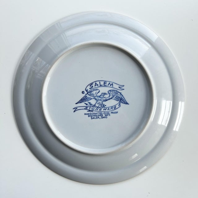 Ceramic Early 20th Century Salem Stoneware American Eagle Plate, Patriotic Blue White Plate For Sale - Image 7 of 8