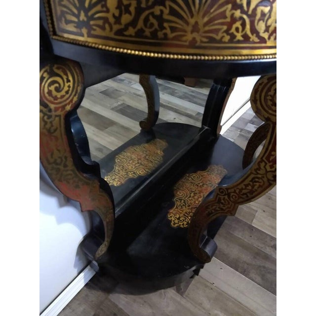 Wood Antique Gilt Bronze-Mounted “Boulle” Marquetry Inspired and Part-Ebonised Console Table For Sale - Image 7 of 8