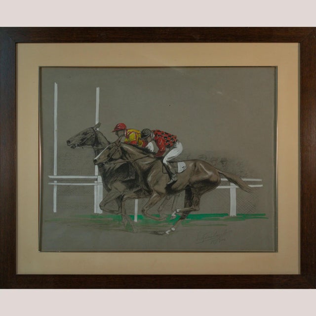 Eugène Pechaubès, Equestrian Sporting Scenes: Deauville Polo and Longchamp Horse Race, 1950s, Lithographs, Set of 2 For Sale - Image 7 of 10