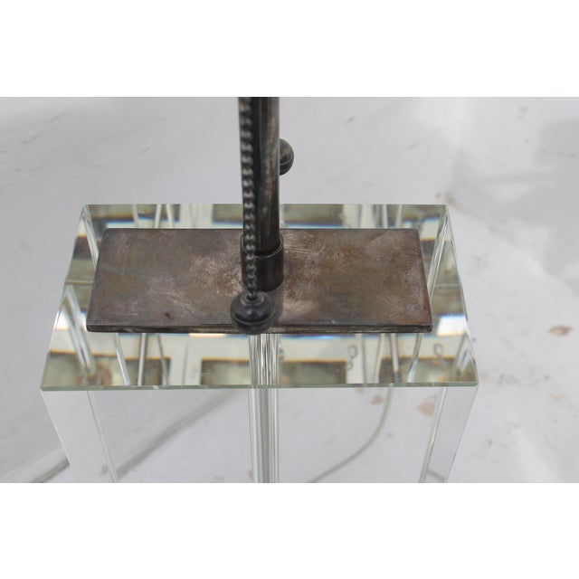 Pair 1970's Italian Modern Solid Glass Block W/ Silver Detailed Heavy Table Lamps For Sale In Miami - Image 6 of 10