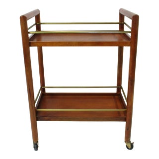 Rolling Wood / Brass Bar Cart in the Style of Widdicomb and Gibbings For Sale