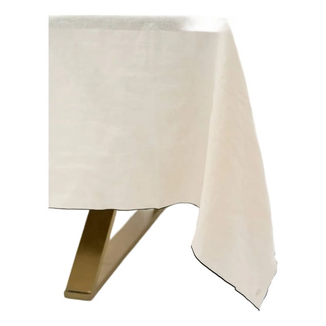 Stone Washed Linen Tablecloth - Cathedral with Black Trim For Sale
