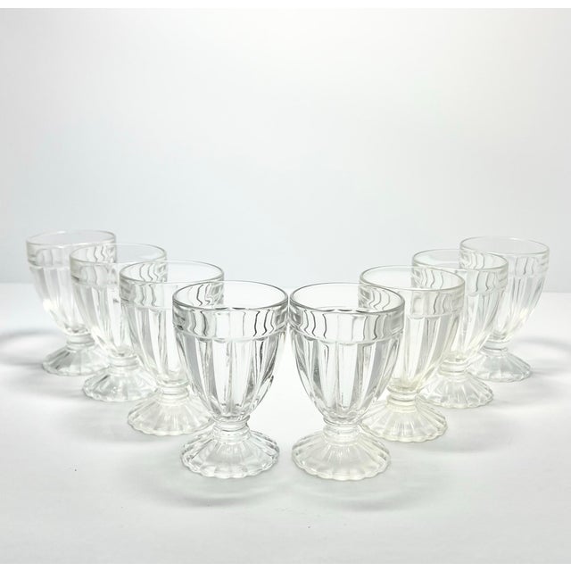 American 1970s Vintage Clear Ribbed Footed Juice Tumbler Glasses - Set of 8 For Sale - Image 3 of 7