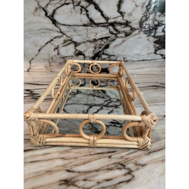 Beautiful Boho chic style handmade natural bamboo and mirror serving/decirative/vanity tray