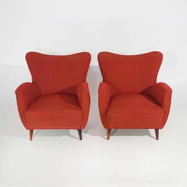 1950s Red Lounge Chairs with Cone-Shaped Feet, 1950s, Set of 2 For Sale - Image 5 of 15