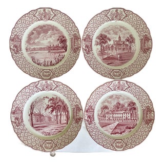1931 Royal Cauldon Phillips Exeter Academy Pink Transferware Plates, Set of 4 For Sale
