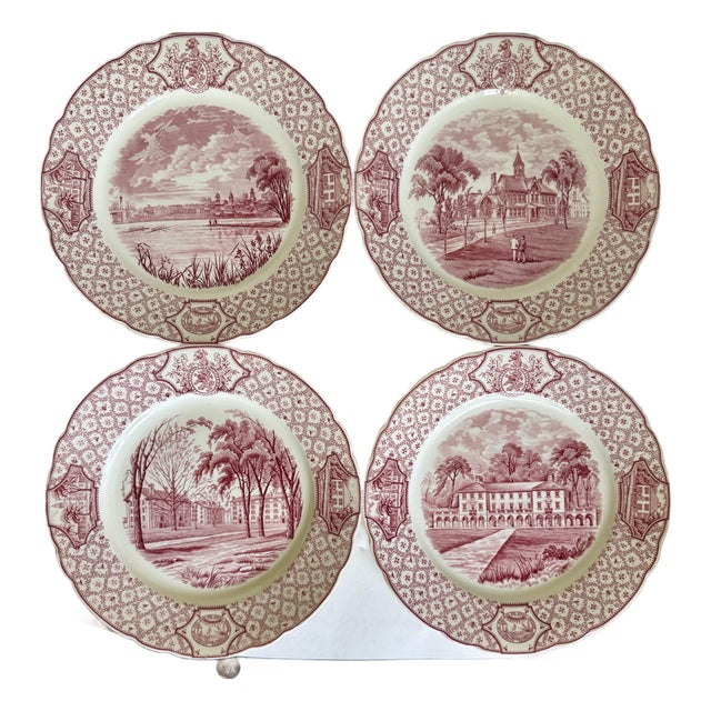 1931 Royal Cauldon Phillips Exeter Academy Pink Transferware Plates, Set of 4 For Sale