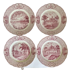 1931 Royal Cauldon Phillips Exeter Academy Pink Transferware Plates, Set of 4