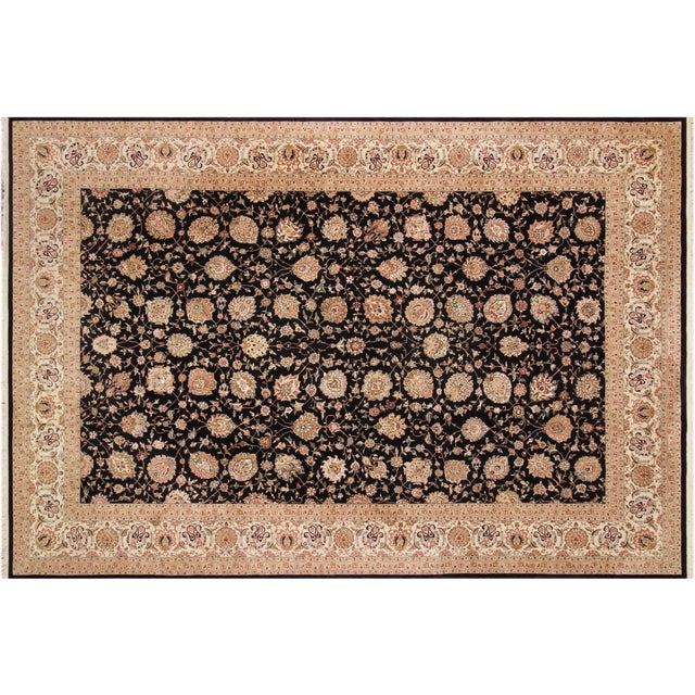Ivory 1990's Floral Pak-Persian Black/Ivory Wool&Silk Rug - 9'9'' X 13'9'' For Sale - Image 8 of 9