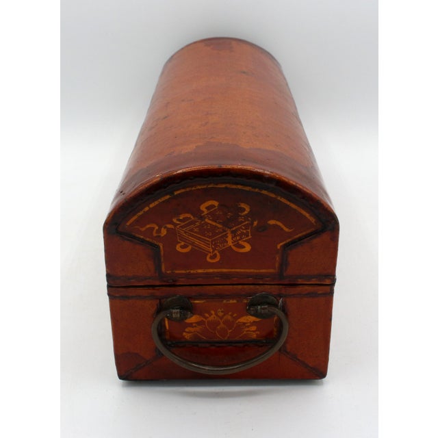 Chinese Circa 1860 Chinese Domed Top Pigskin Leather Scroll Case Box For Sale - Image 3 of 8