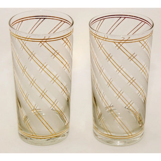 Art Deco Vintage Art Deco Culver Gold Striped Set of 2 High Ball Tumblers For Sale - Image 3 of 13