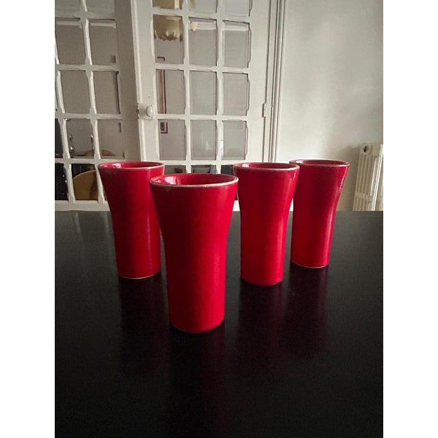 Red Ceramic Cups from Poët Laval, 1950s, Set of 4 For Sale - Image 8 of 8