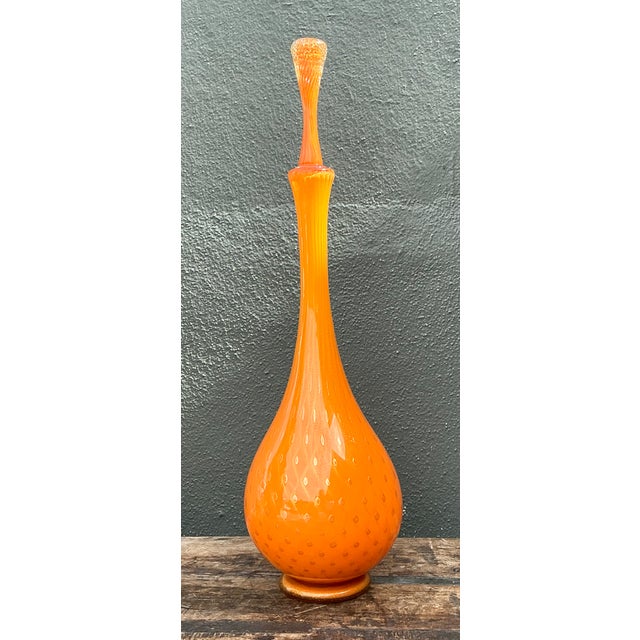 Vintage Murano Tall Orange Glass Decanter For Sale - Image 10 of 12