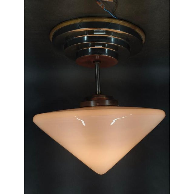 Art Deco Czech Opaline Glass Flush Mount, 1930s For Sale - Image 4 of 9