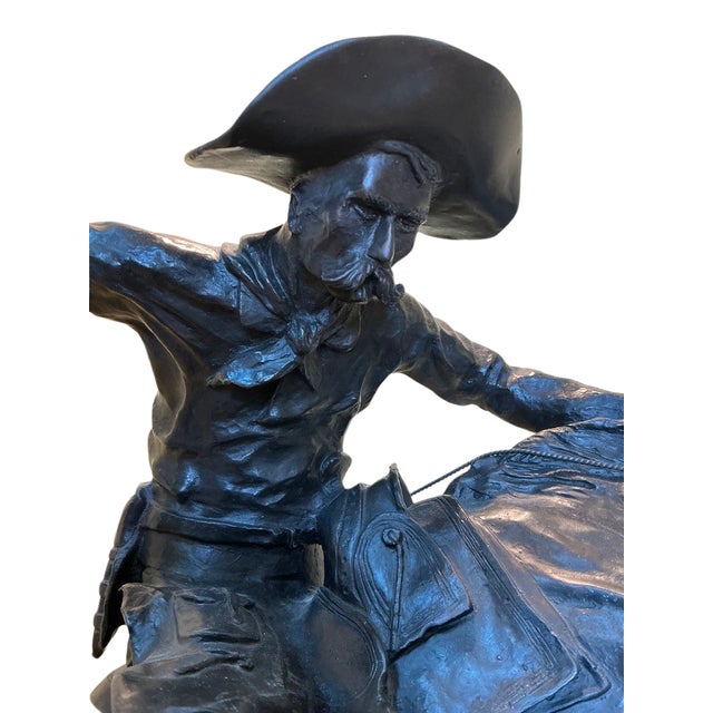 Metal Frederic Remington “The Bronco Buster” Bronze Sculpture on Marble Base, 25.5” H For Sale - Image 7 of 9