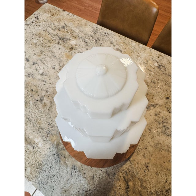 Rare 1930s Art Deco Skyscraper Milk Glass Pendant Light For Sale - Image 9 of 10