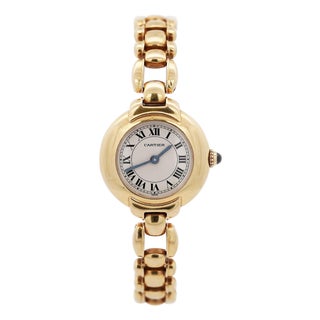 1990s Cartier Vendome 878999 18k Gold Manual Gadroon Link 26m Watch For Sale