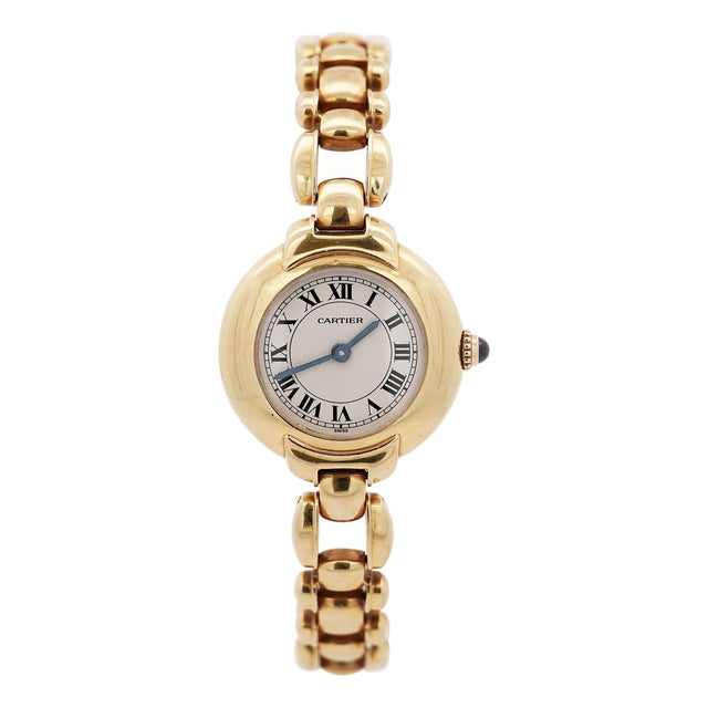 1990s Cartier Vendome 878999 18k Gold Manual Gadroon Link 26m Watch For Sale