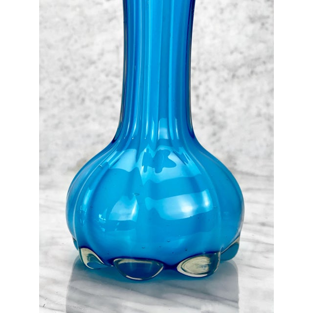 Mid-Century Atomic Blue Blown Art Glass Sculpted Vase For Sale - Image 6 of 9