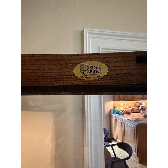 1990s Jasper Cabinet Company Traditional Walnut and Glass Curio Cabinet With Interior Lighting For Sale - Image 9 of 9