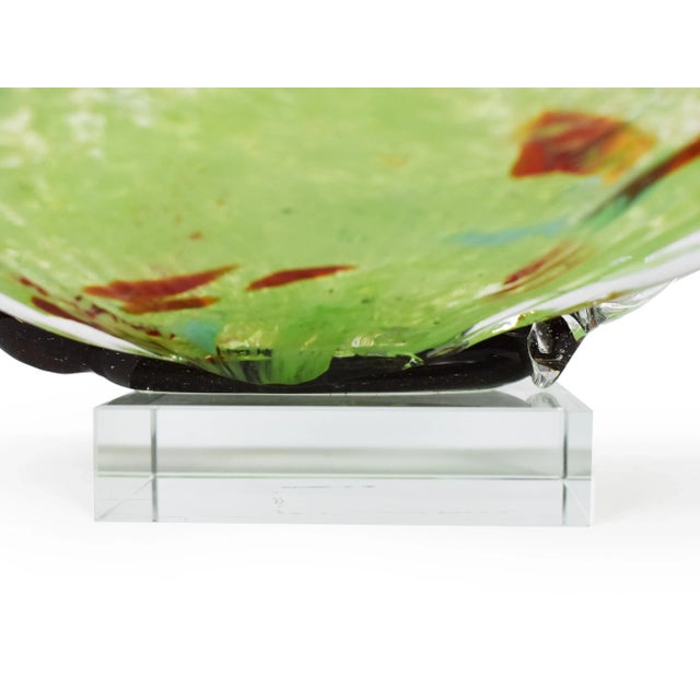 Green Large Hand-Blown Butterfly Glass Art on Crystal Base For Sale - Image 8 of 9
