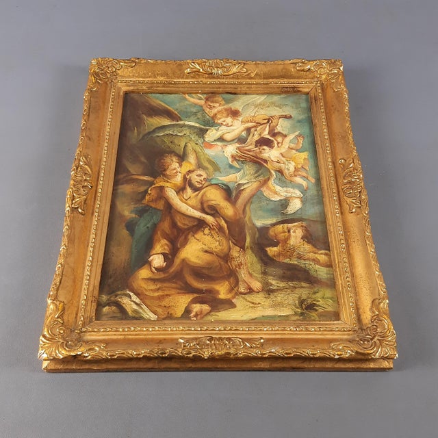 Ecstasy Figures Angels, 1800s, Oil on Panel and Wood, Framed For Sale - Image 3 of 14