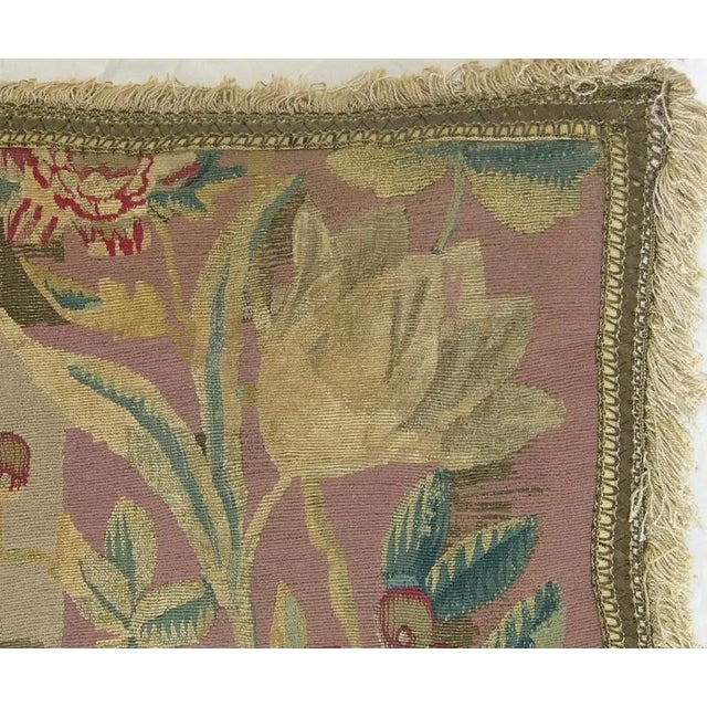 Antique French Brussels tapestry pillow. 17th century. 16'' X 16''.