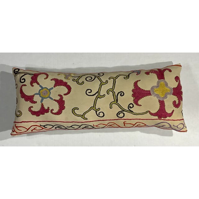 Single Antique Silk Embroidery Suzani Pillow For Sale - Image 4 of 11