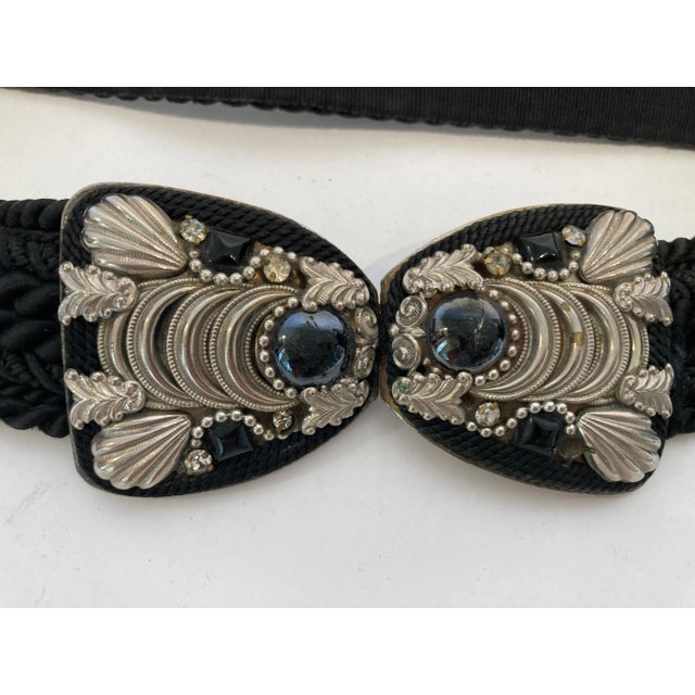 1980s Judith Leiber Art Deco Black Cotton Silk Velvet Waist Belt With Silver and Stone For Sale - Image 5 of 8