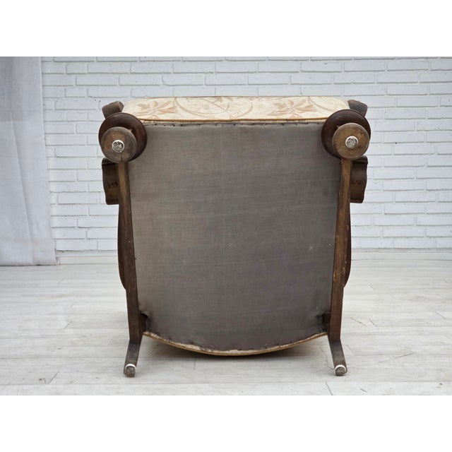 Vintage Danish Lounge Chair in Furniture Fabric and Carved Oak, 1950s For Sale - Image 18 of 18