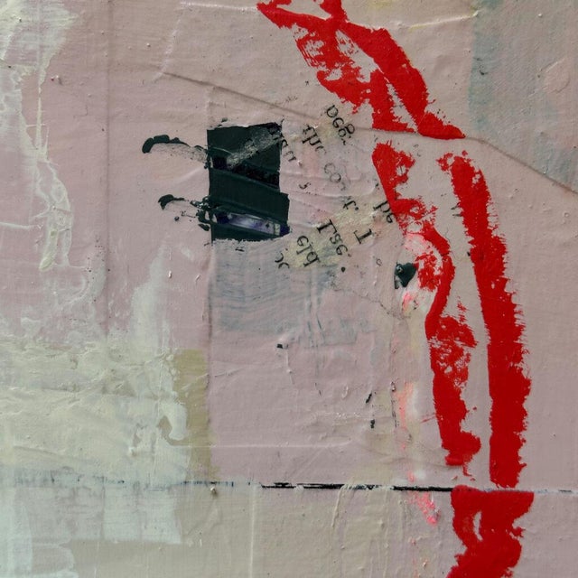 Christiane Corcelle "Entering With Alfred" Mixed Media on Board, Framed Abstract Collage Painting in Teal and Blush, 2022 For Sale - Image 4 of 6