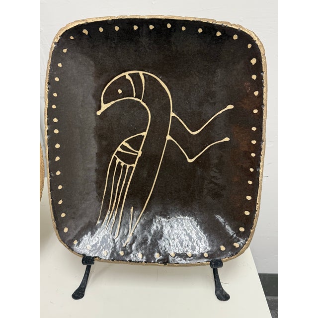 Late 20th Century Hand Painted Ceramic Platters + Stands, Set of Three For Sale - Image 4 of 12