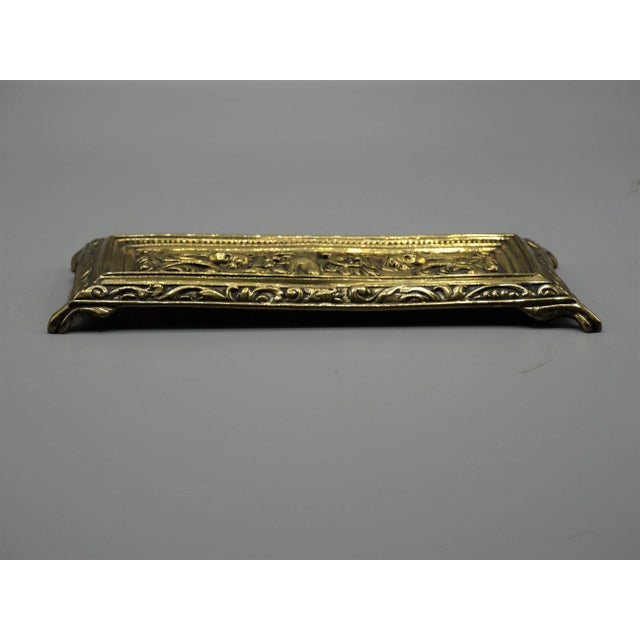 English Art Nouveau Footed Gilt Brass Pen Tray For Sale - Image 3 of 7