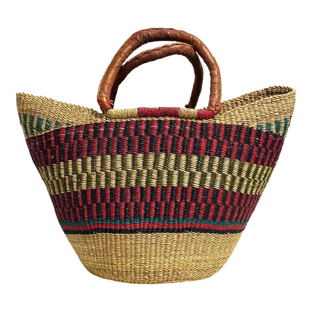 African Ghanian Bolga Basket 18" H by 20" W For Sale