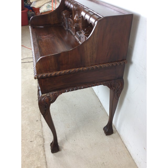 Vintage Walnut Chippendale Style Open Front Writing Desk With Brass Hardware For Sale - Image 11 of 18