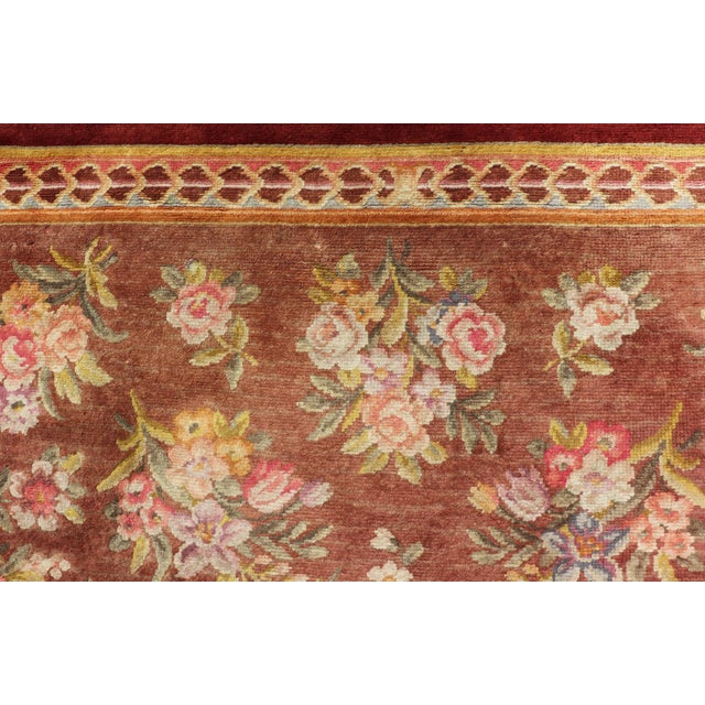 Antique Hand Knotted European Savonnerie Rug in Wool With Floral Design For Sale - Image 11 of 12