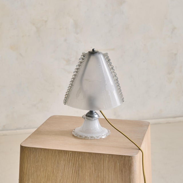 Petite Italian Art Deco Etched Murano Glass Lamp, 1940s For Sale - Image 9 of 13