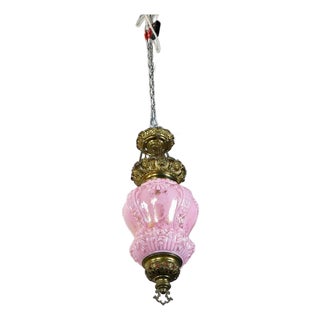 Vintage Hanging Candle Lantern in Rare Pink Color For Sale