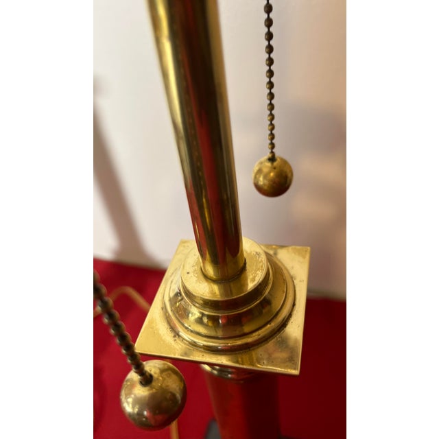 Vintage 1960's Mid-Century Brass and Marble Table Lamps With Shades - A Pair For Sale - Image 16 of 18