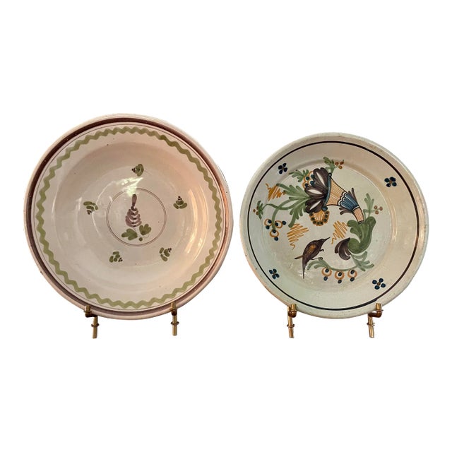 A Pair of 19th Century French Faience Plates in Shades of Purple, Green, and Yellow For Sale