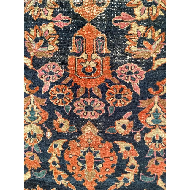 Antique Sarouk Lilian Runner Rug, Hand-Knotted Wool, Floral Pattern, Navy & Red, 3x9 For Sale In Chicago - Image 6 of 12