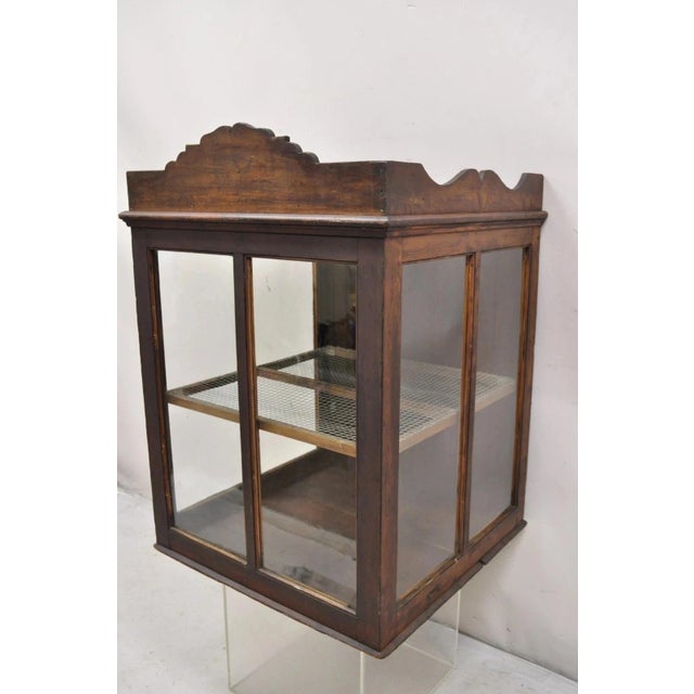 Antique Wood & Glass Counter Top Display County Store Pie Safe Retail Cabinet For Sale - Image 11 of 11