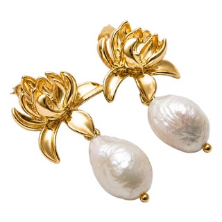 Lotus Freshwater Pearl Drop Earrings, Pair For Sale