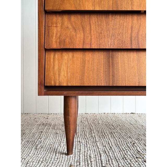 Brown Vintage Mid Century Modern Walnut Chest of Drawers For Sale - Image 8 of 17
