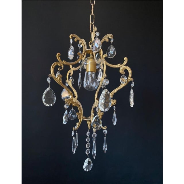 Metal Antique Chandelier with Crystals, 1960s For Sale - Image 7 of 8