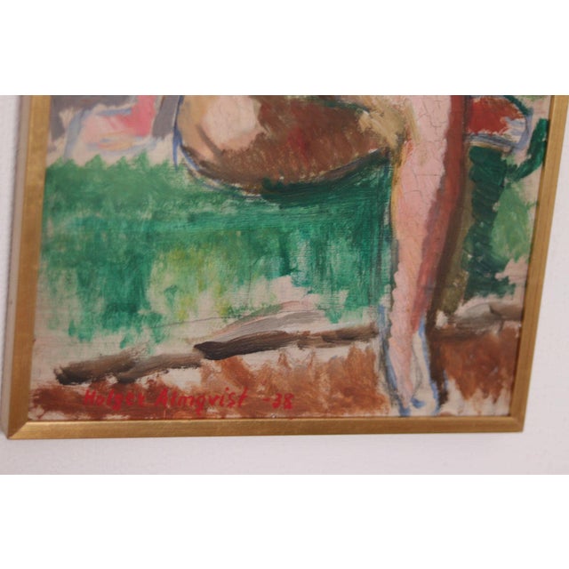.Original Swedish Oil on Panel – “Model Study” by Holger Almqvist – Dated 1938 – Vintage & Framed – 51 × 32 cm (20.1" ×...