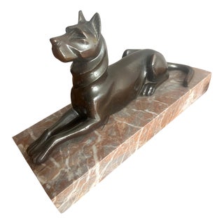 Art Deco Bronze Dog Bookends on Marble Base, 1930s, Set of 2 For Sale