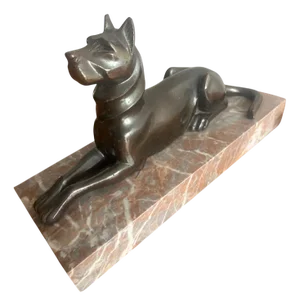 Art Deco Bronze Dog Bookends on Marble Base, 1930s, Set of 2