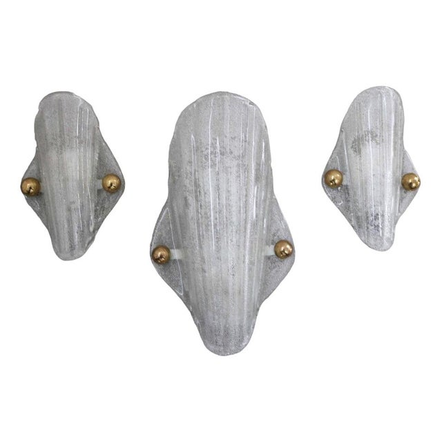 Space Age Ice Glass Wall Lights in Murano Glass from Hillebrand, 1970s, Set of 3 For Sale - Image 10 of 10