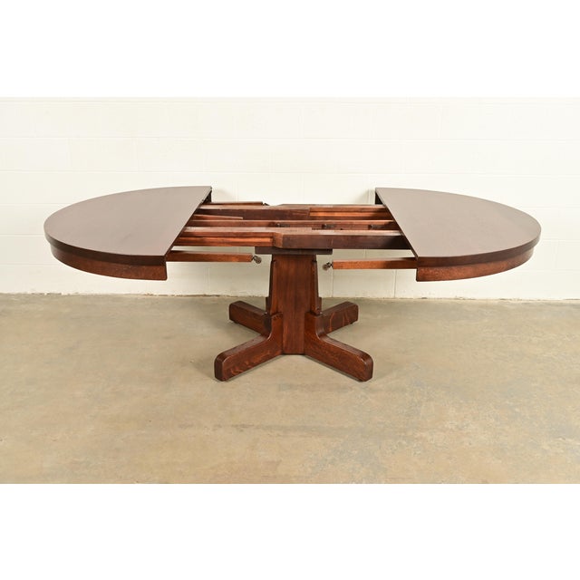 Gustav Stickley Style Antique Mission Oak Arts & Crafts Pedestal Extension Dining Table, Newly Refinished For Sale In South Bend - Image 6 of 12